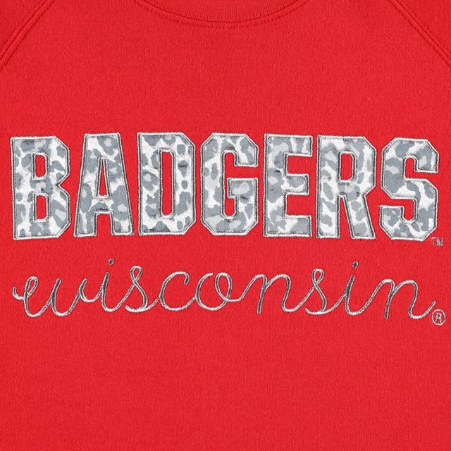 Sweat-shirt à manches raglan Pressbox Wisconsin Badgers Steamboat pour femme, rouge, imprimé animal