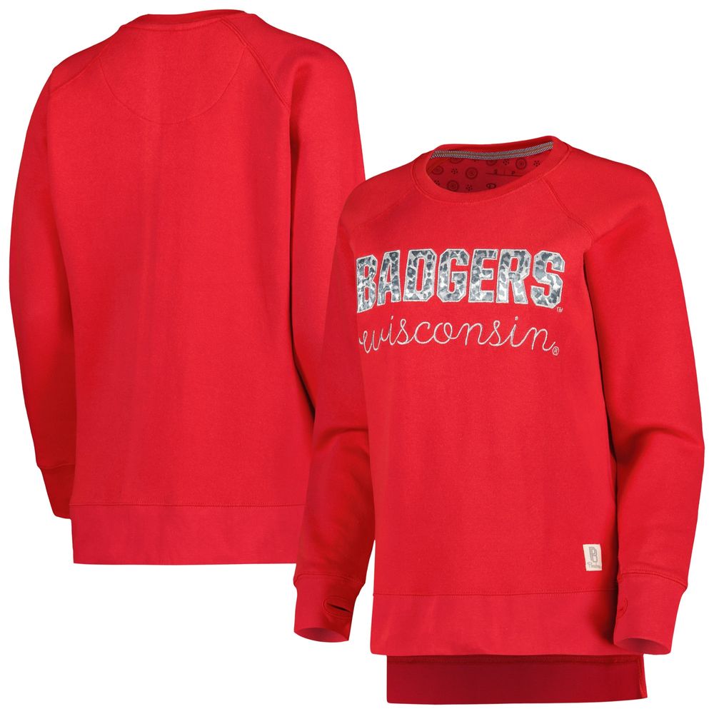 Women's Pressbox Red Wisconsin Badgers Steamboat Animal Print Raglan Pullover Sweatshirt