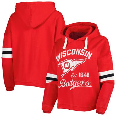 Women's Pressbox Red Wisconsin Badgers Super Pennant Pullover Hoodie