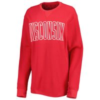 Women's Pressbox Red Wisconsin Badgers Surf Plus Southlawn Waffle-Knit Thermal Tri-Blend Long Sleeve T-Shirt