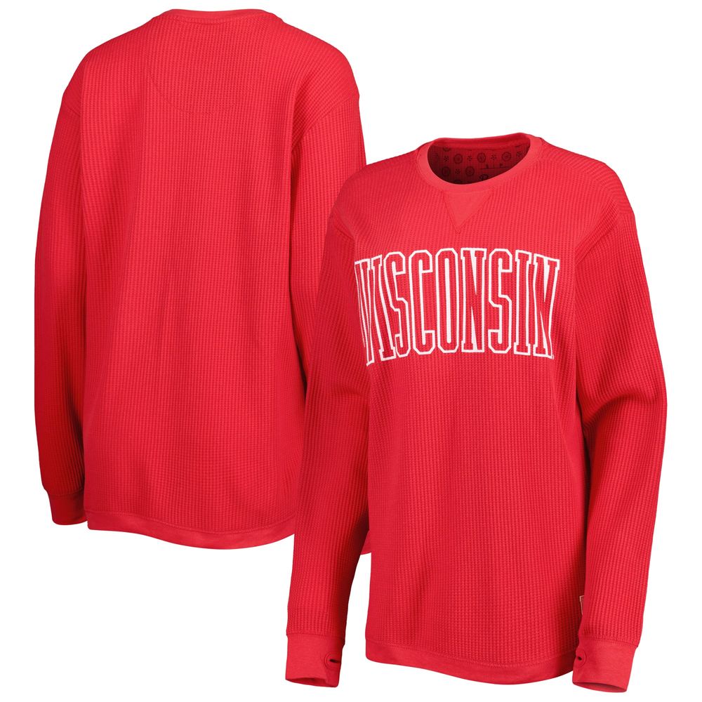 Women's Pressbox Red Wisconsin Badgers Surf Plus Southlawn Waffle-Knit Thermal Tri-Blend Long Sleeve T-Shirt