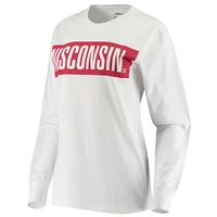 T-shirt blanc à manches longues Pressbox Wisconsin Badgers Big Block Whiteout pour femme