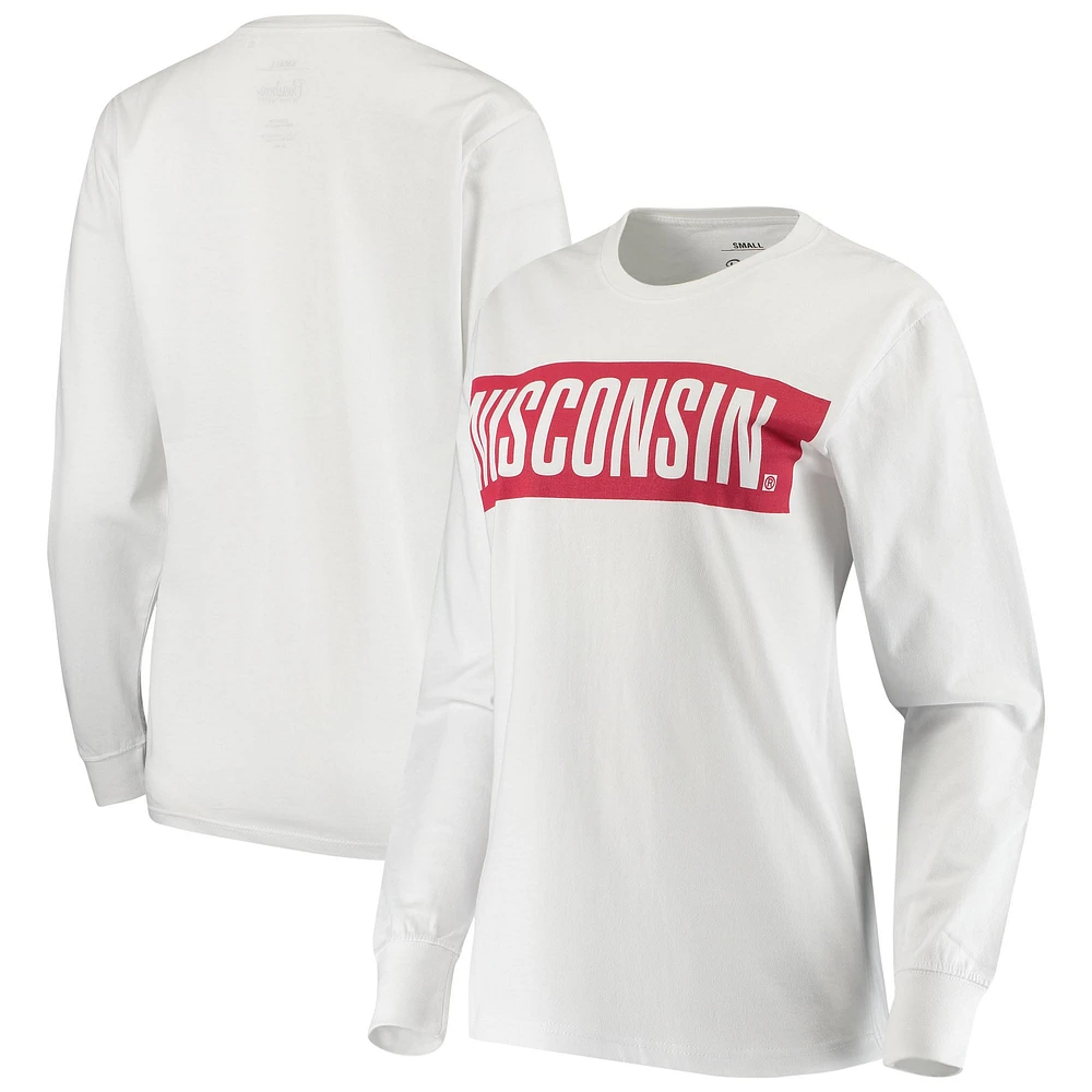 T-shirt blanc à manches longues Pressbox Wisconsin Badgers Big Block Whiteout pour femme