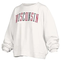 Sweat-shirt surdimensionné à paillettes blanc Wisconsin Badgers Janise pour femmes, longueur la taille