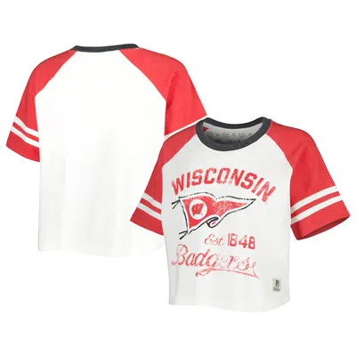 T-shirt raglan court Pressbox Wisconsin Badgers Melange Beaumont pour femme