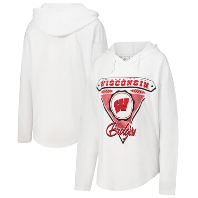 T-shirt à capuche blanc manches longues Pressbox pour femmes des Badgers de San Bruno