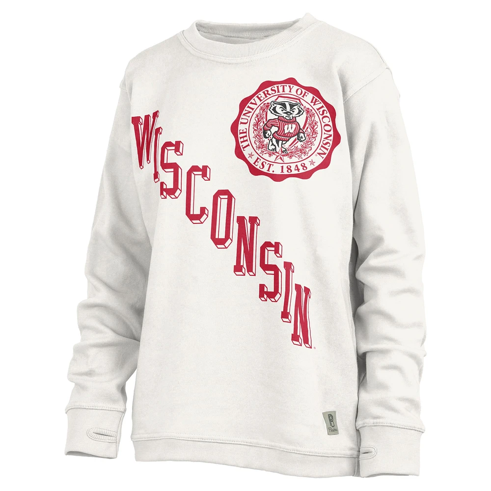 Sweat-shirt blanc Pressbox pour femmes des Badgers du Wisconsin Shoreline Sundown