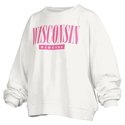 Pressbox blanc Wisconsin Badgers Sutton Janise taille longueur sweat-shirt surdimensionné pour femmes