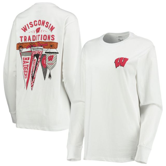 T-shirt à manches longues Pressbox Wisconsin Badgers Traditions Pennant pour femme, blanc