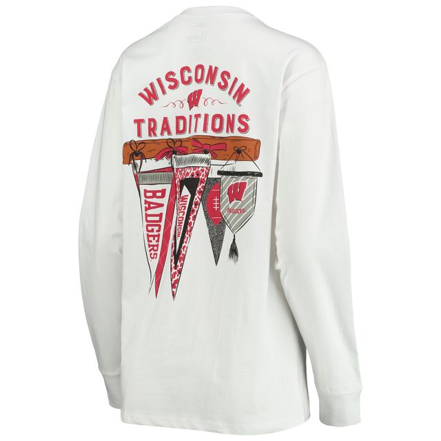 T-shirt à manches longues Pressbox Wisconsin Badgers Traditions Pennant pour femme, blanc