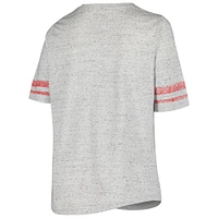 Women's Profile Heather Gray Wisconsin Badgers Plus Striped Lace-Up V-Neck T-Shirt