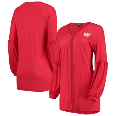 Women's Red Wisconsin Badgers Offset Bubble Sleeve Cardigan