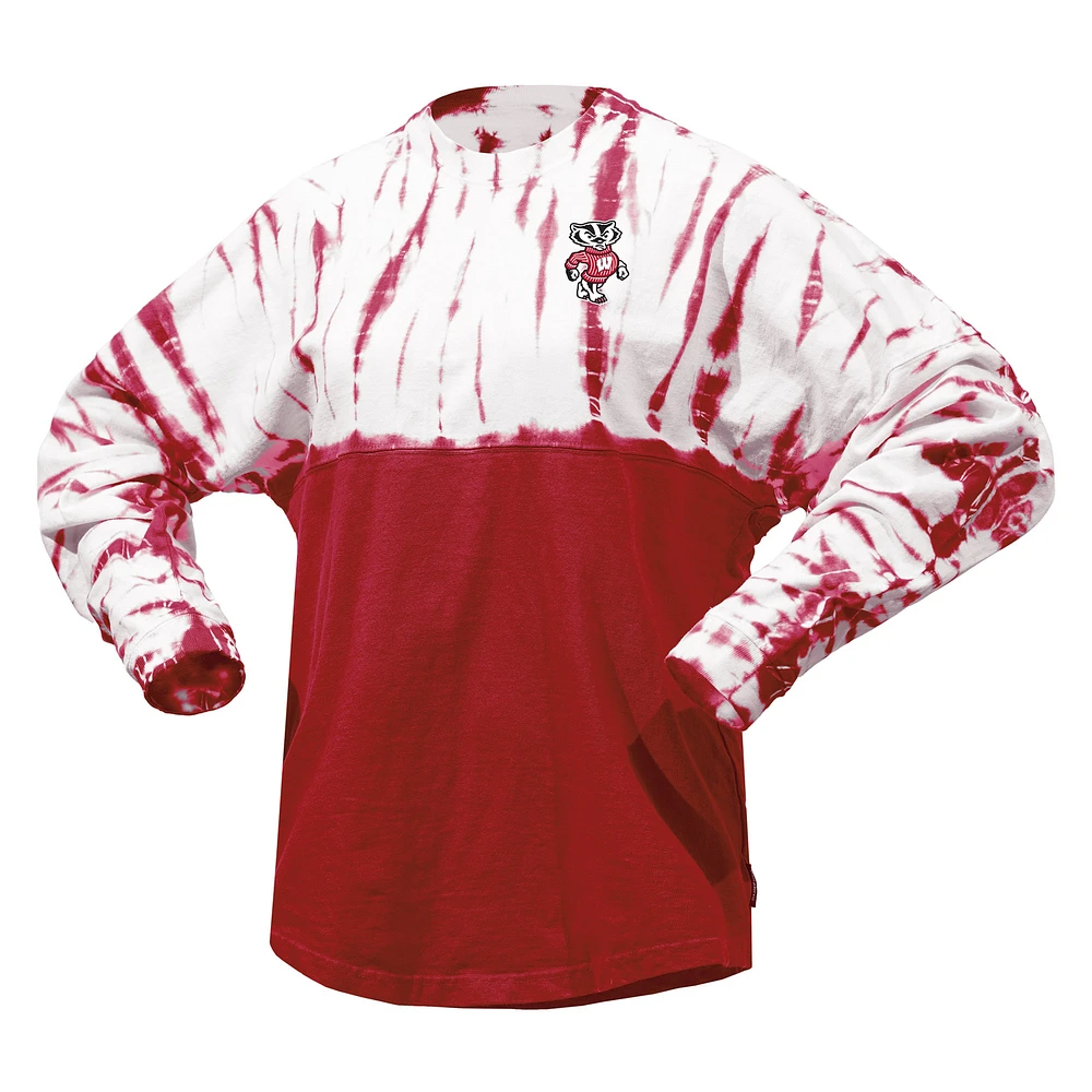 T-shirt en jersey tie-dye à manches longues rouge Wisconsin Badgers pour femme