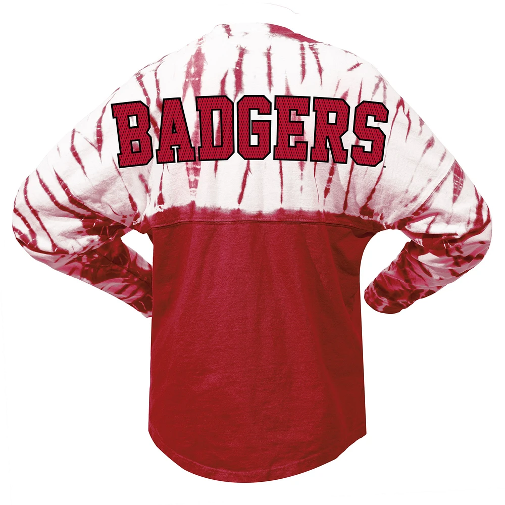 T-shirt en jersey tie-dye à manches longues rouge Wisconsin Badgers pour femme