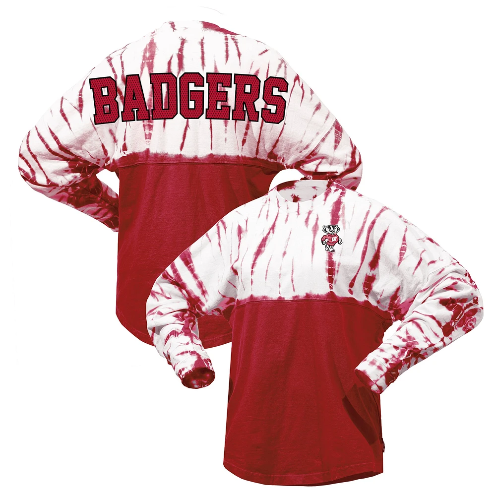 T-shirt en jersey tie-dye à manches longues rouge Wisconsin Badgers pour femme