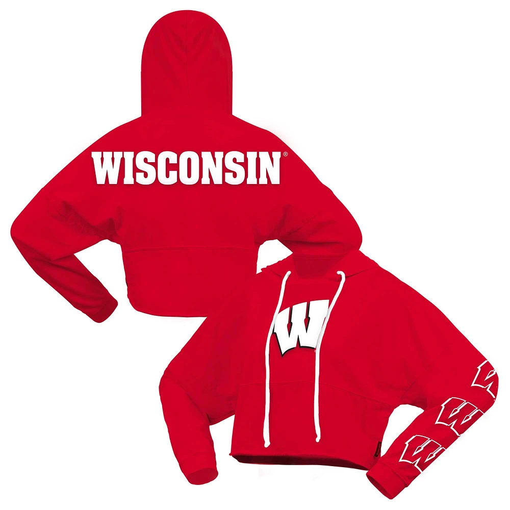 Women's Spirit Jersey Red Wisconsin Badgers Oversized Cropped Pullover Hoodie