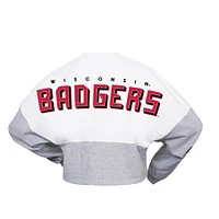 Women's Spirit Jersey  White Wisconsin Badgers Heather Block Cropped Long Sleeve T-Shirt