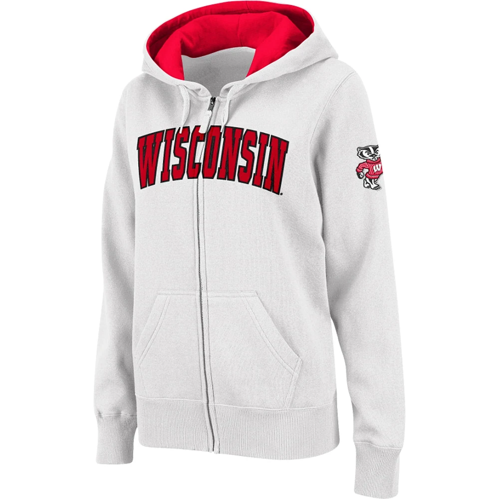 Sweat à capuche entièrement zippé Stadium Athletic pour femmes Wisconsin Badgers, blanc arqué