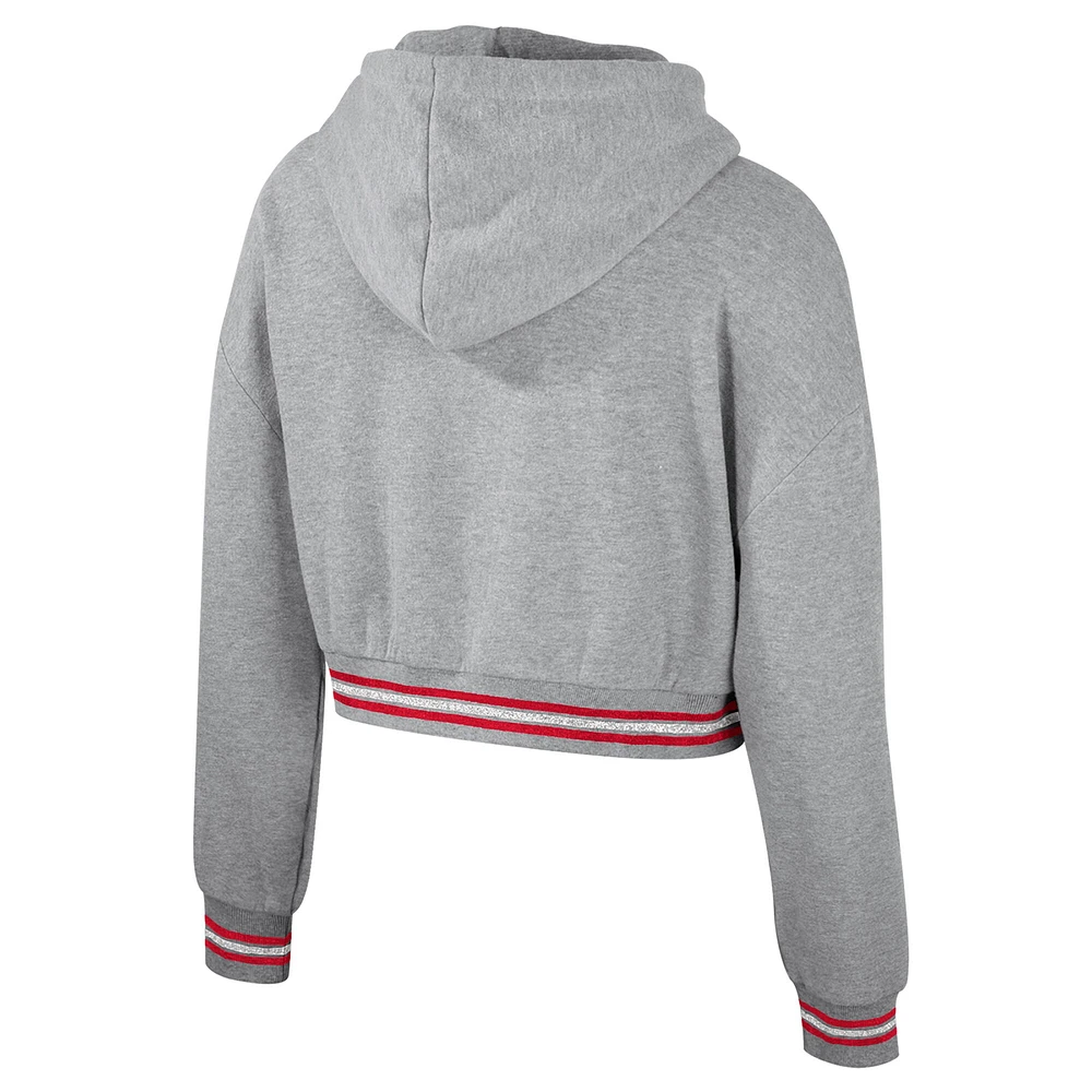 Sweat à capuche court scintillant pour femmes The Wild Collective Heather Grey Wisconsin Badgers