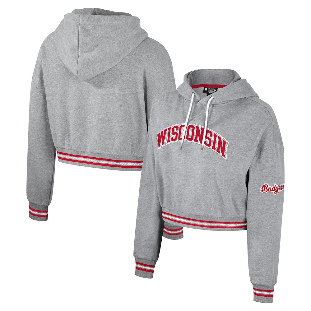 Sweat à capuche court scintillant pour femmes The Wild Collective Heather Grey Wisconsin Badgers