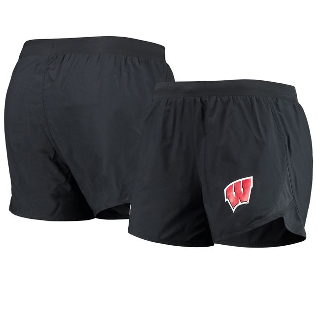 Short de performance Under Armour noir Wisconsin Badgers Fly By Run 2.0 pour femme