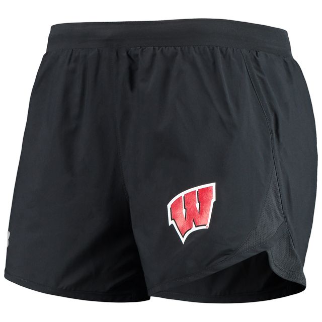 Short de performance Under Armour noir Wisconsin Badgers Fly By Run 2.0 pour femme