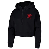 Sweat à capuche court demi-zip pour femme Under Armour Wisconsin Badgers Inline Modest noir