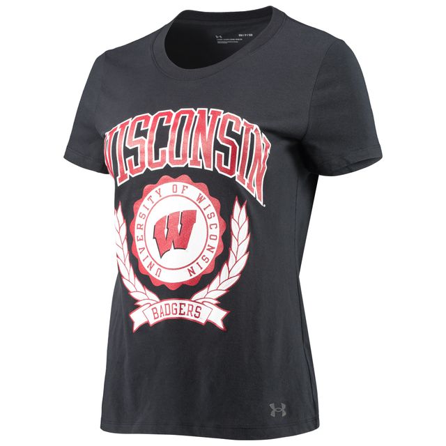 T-shirt Under Armour noir Wisconsin Badgers pour femmes