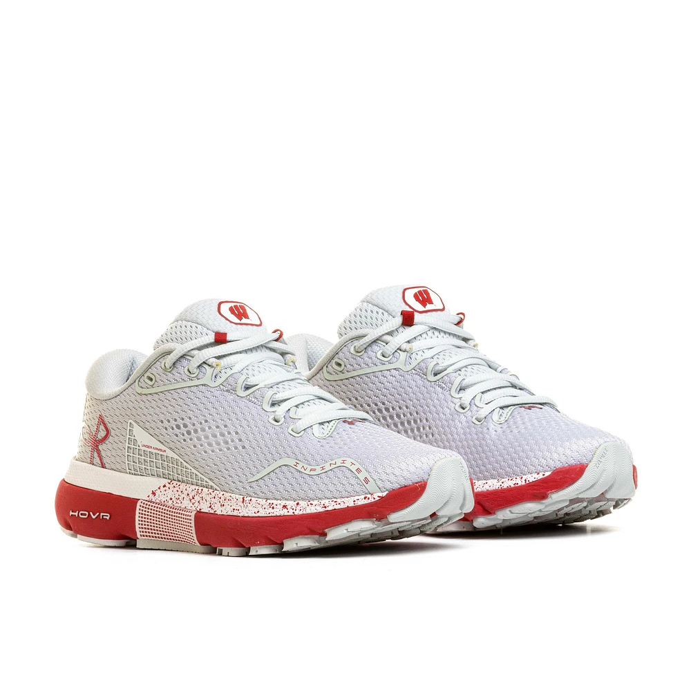 Chaussures de course Under Armour Wisconsin Badgers Infinite 5 gris clair pour femmes