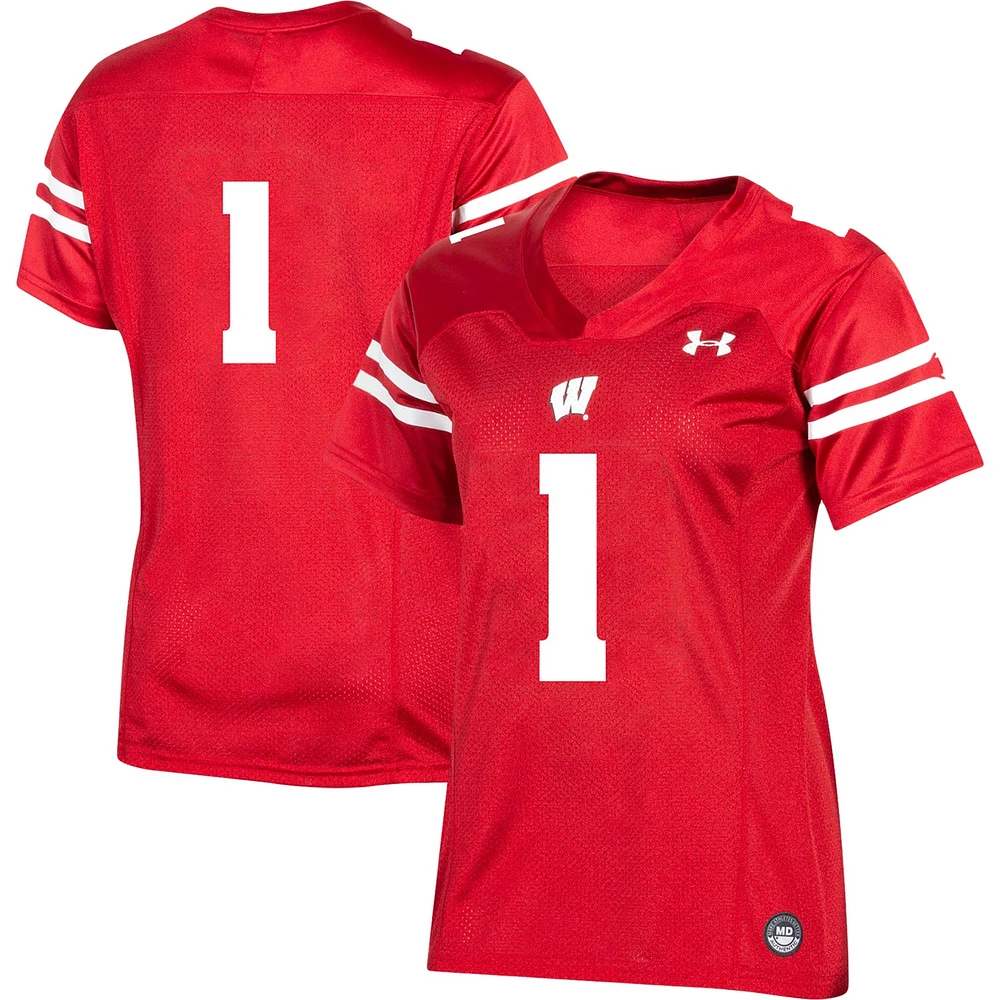 Maillot de football réplique l'équipe des Badgers du Wisconsin #1 rouge Under Armour pour femme