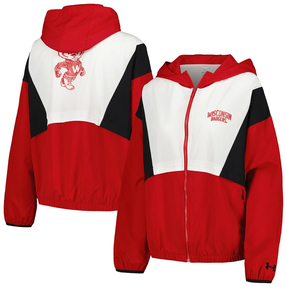 Under Armour Wisconsin Badgers Game Day Veste entièrement zippée pour femme Rouge/Blanc