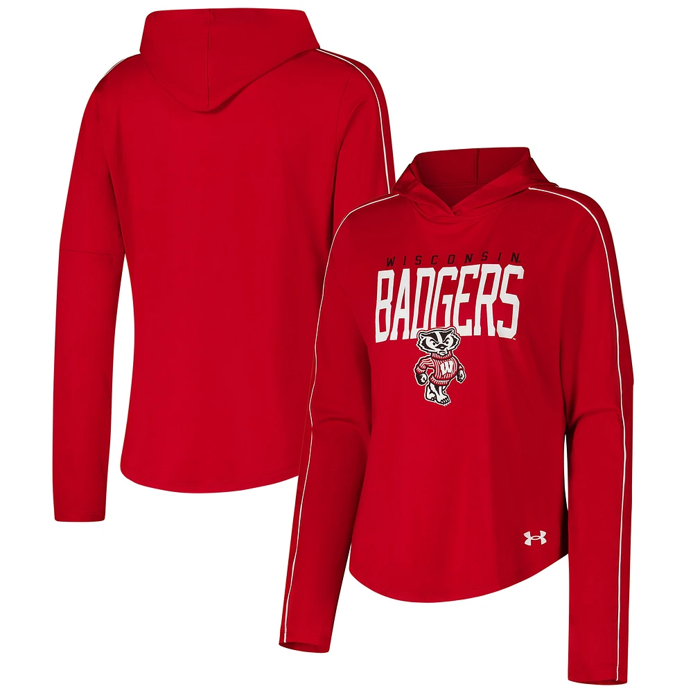 T-shirt à capuche manches longues Gameday Knockout pour femme Under Armour Red Wisconsin Badgers