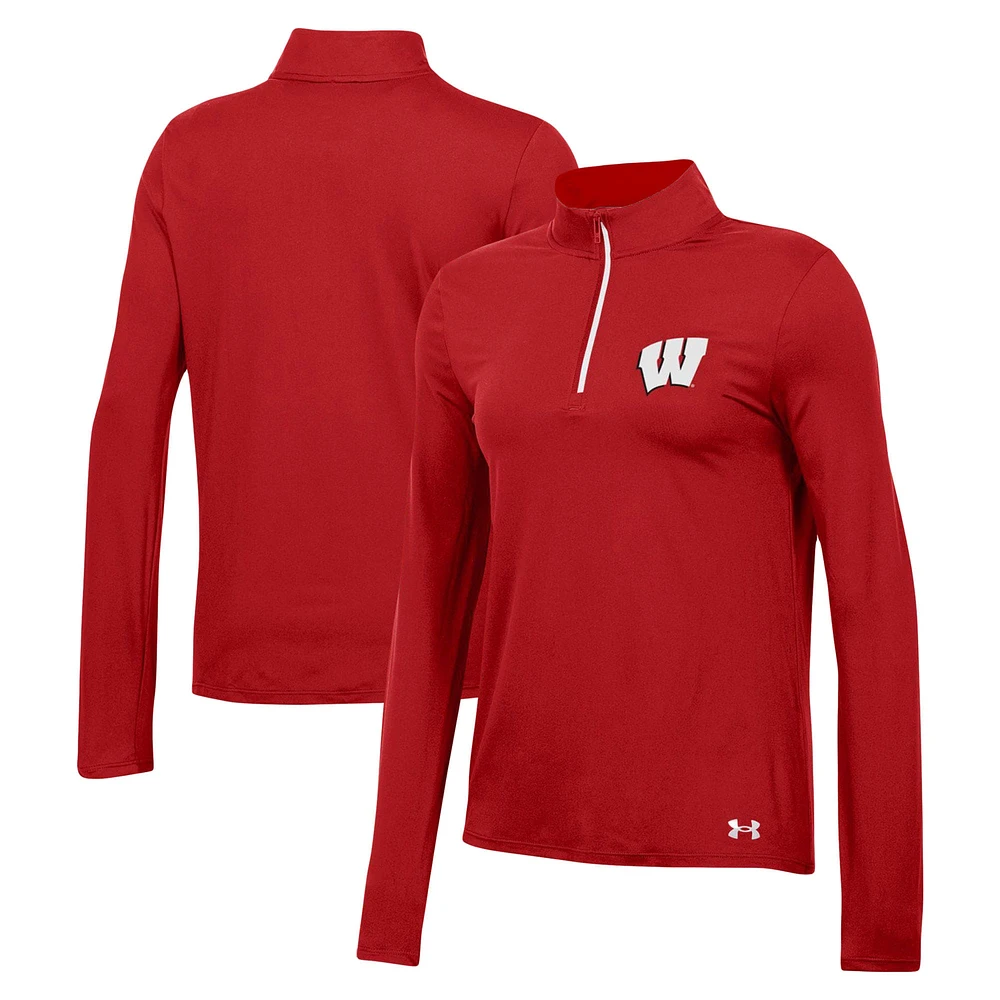 Women's Under Armour Red Wisconsin Badgers Gameday Knockout Quarter-Zip Top