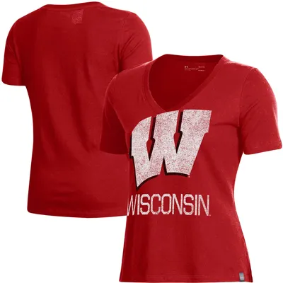 Wisconsin Badgers Under Armour Women's Logo Performance V-Neck T-Shirt - Red