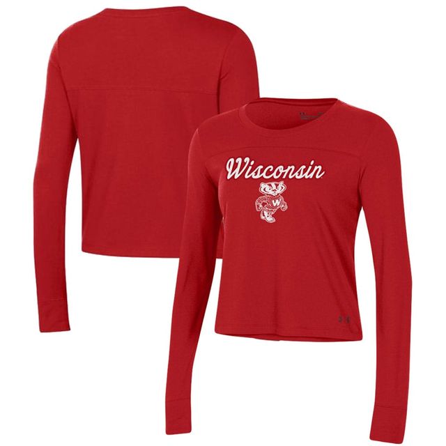 T-shirt court à manches longues Under Armour Wisconsin Badgers Vault rouge pour femme