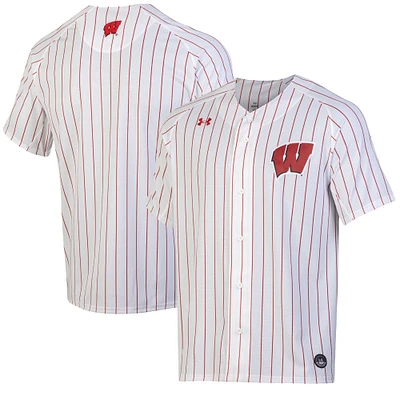 Maillot de softball réplique à boutons complets Under Armour pour femme, blanc/rouge, Wisconsin Badgers