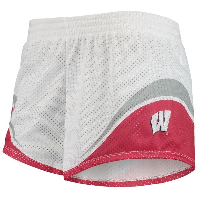 Under Armour Wisconsin Badgers Short en maille pour femme Blanc/Rouge