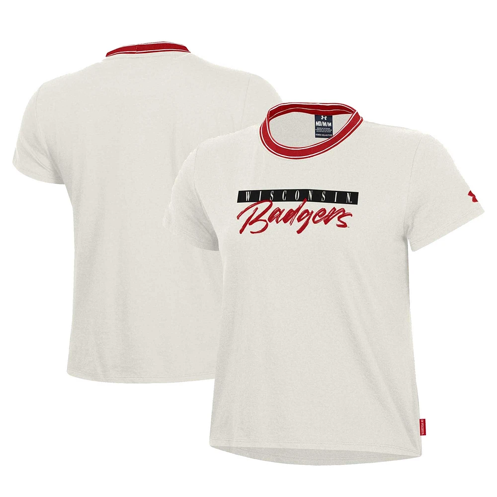 T-shirt emblématique blanc Wisconsin Badgers d'Under Armour pour femme