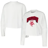 Women's Under Armour White Wisconsin Badgers Inline All Day Tri-Blend Cropped Long Sleeve T-Shirt