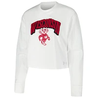 Women's Under Armour White Wisconsin Badgers Inline All Day Tri-Blend Cropped Long Sleeve T-Shirt