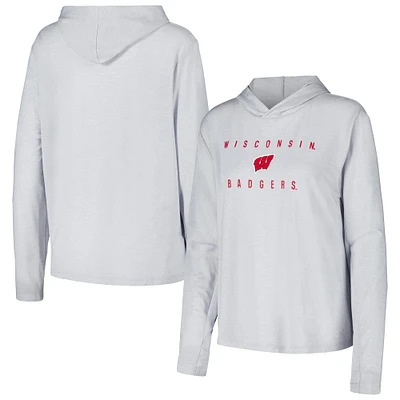 T-shirt à capuche manches longues et trois mélanges pour femme Under Armour Wisconsin Badgers, blanc, ultra-doux respirant