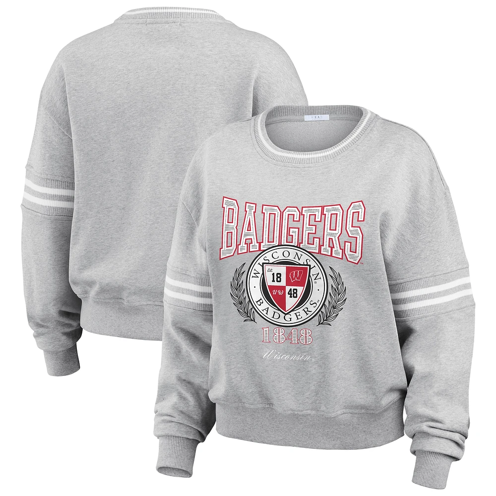 Pull à rayures classiques WEAR by Erin Andrews pour femme, gris chiné, Wisconsin Badgers