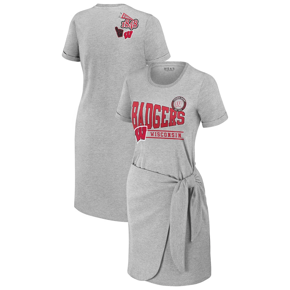 Robe t-shirt nouée pour femme WEAR by Erin Andrews Heather Gray Wisconsin Badgers