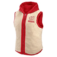 Women's WEAR by Erin Andrews Red/Cream Wisconsin Badgers Reversible Full-Zip Hoodie Vest