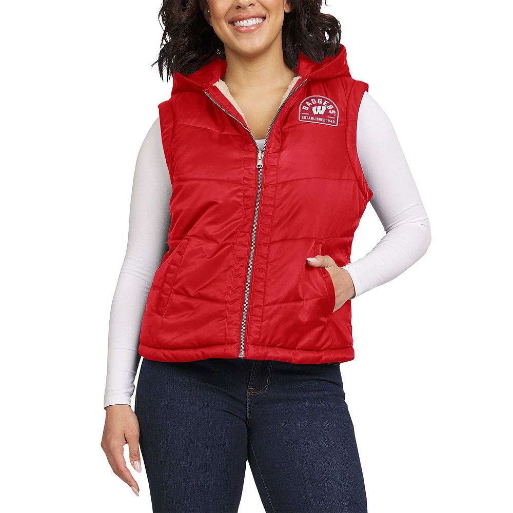 Sweat à capuche réversible entièrement zippé rouge/crème Wisconsin Badgers pour femme WEAR by Erin Andrews