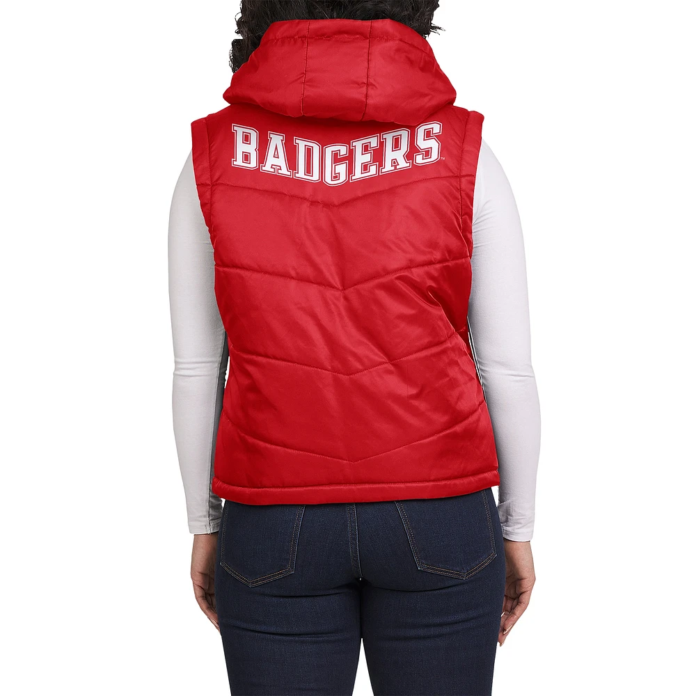 Sweat à capuche réversible entièrement zippé rouge/crème Wisconsin Badgers pour femme WEAR by Erin Andrews