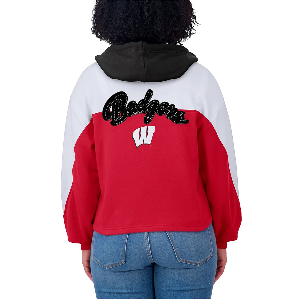 Sweat à capuche zippé color-block rouge Wisconsin Badgers pour femme WEAR by Erin Andrews