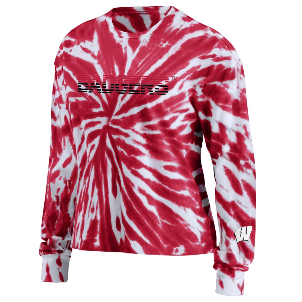 Women's WEAR by Erin Andrews Red Wisconsin Badgers Tie-Dye Long Sleeve T-Shirt