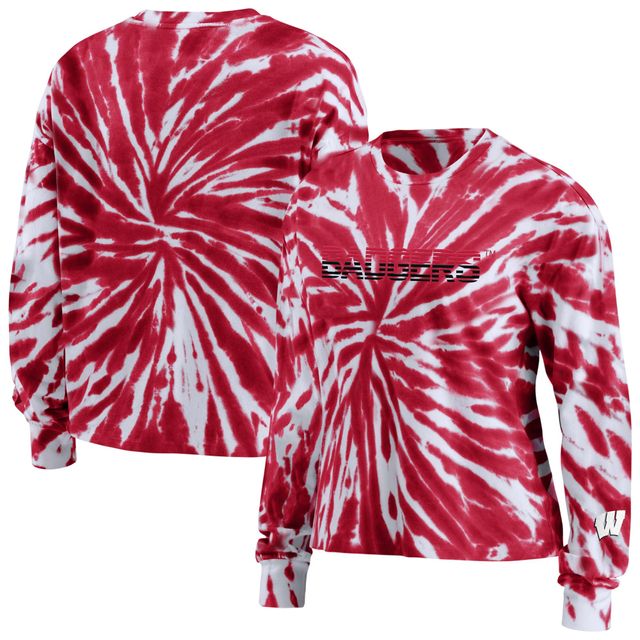 T-shirt à manches longues WEAR by Erin Andrews rouge Wisconsin Badgers Tie-Dye pour femmes