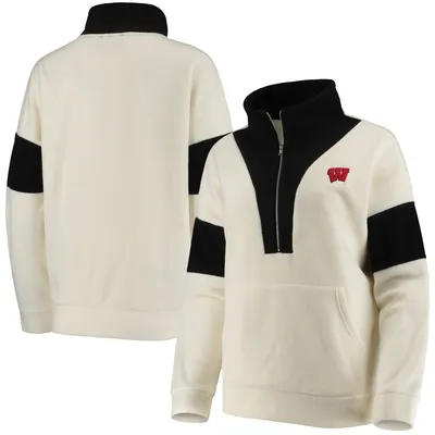 Wisconsin Badgers Women's Blocked Colorblocked Half-Zip Jacket - White/Black